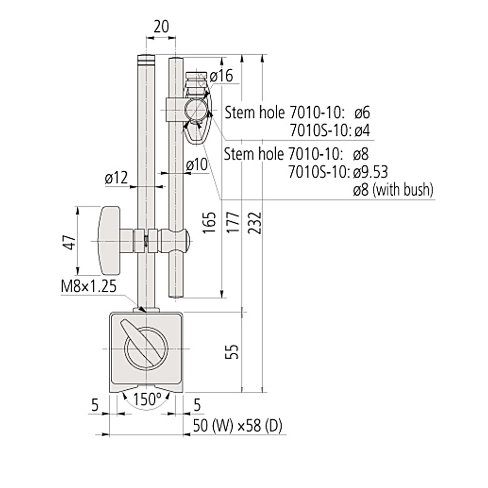 ขาตั้งแม่เหล็ก Mitutoyo 7010S-10 (Magnetic Stands) แรงแม่ยึดเหล็ก 600N
