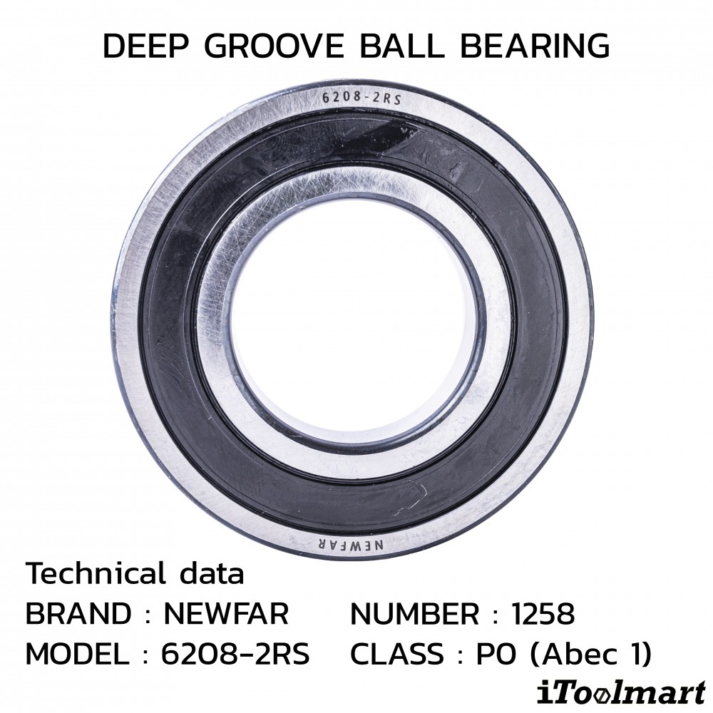 ลูกปืน Newfar 6208 2RS ฝายางปิด 2 ข้าง ความแม่นยำ P0  Abec 1 