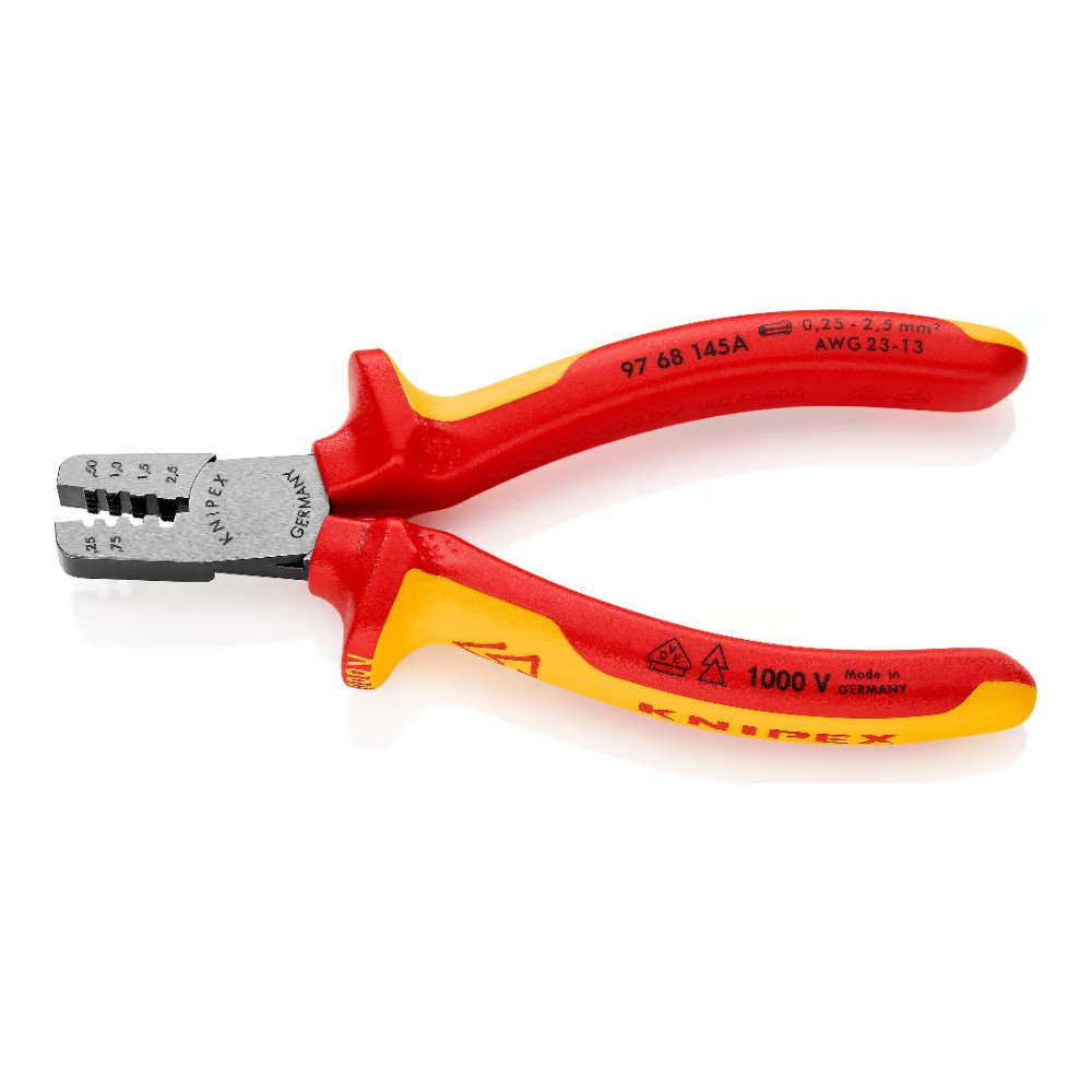 คีมย้ำ Knipex 97 68 145 A คีมย้ำคอร์ดเอ็น 5 นิ้ว ด้าม VDE