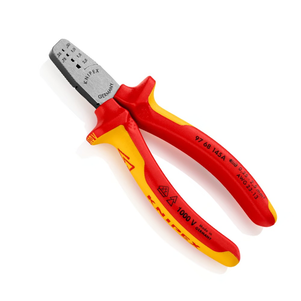 คีมย้ำ Knipex 97 68 145 A คีมย้ำคอร์ดเอ็น 5 นิ้ว ด้าม VDE