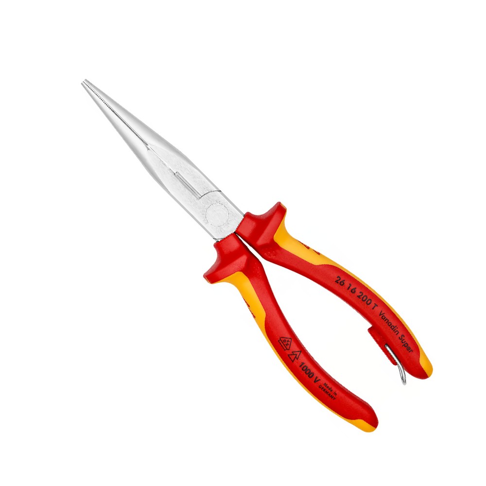 คีมปากแหลม Knipex 26 16 200 T ปลายงอ ด้าม VDE มีห่วงคล้องสาย 200 mm