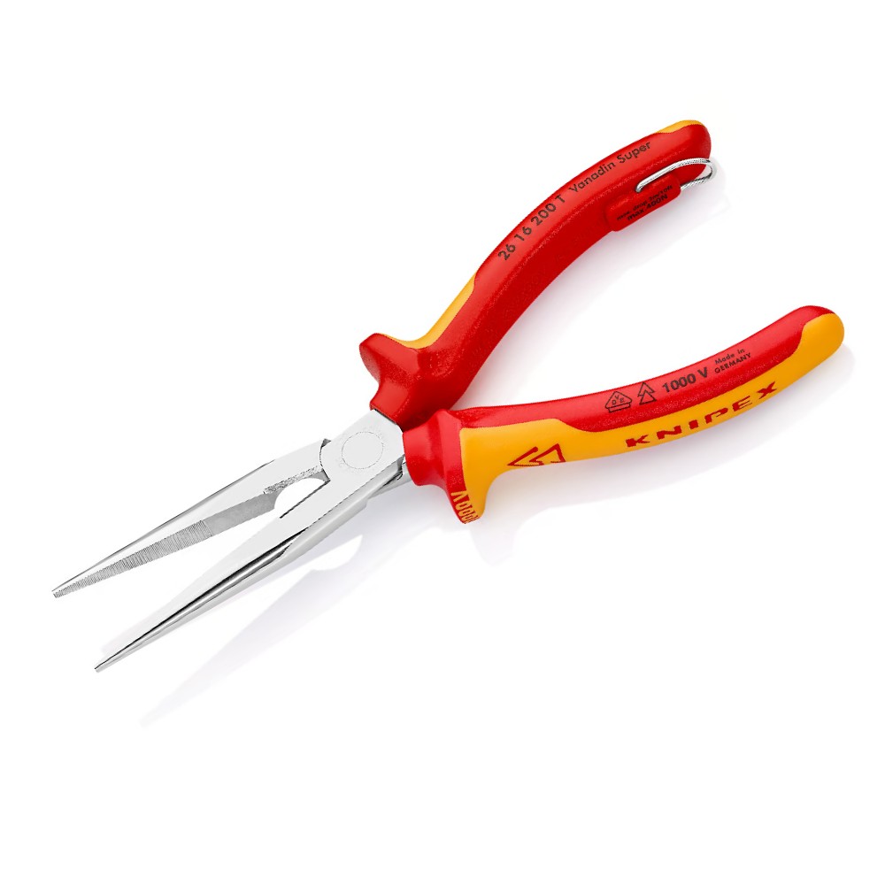 คีมปากแหลม Knipex 26 16 200 T ปลายงอ ด้าม VDE มีห่วงคล้องสาย 200 mm
