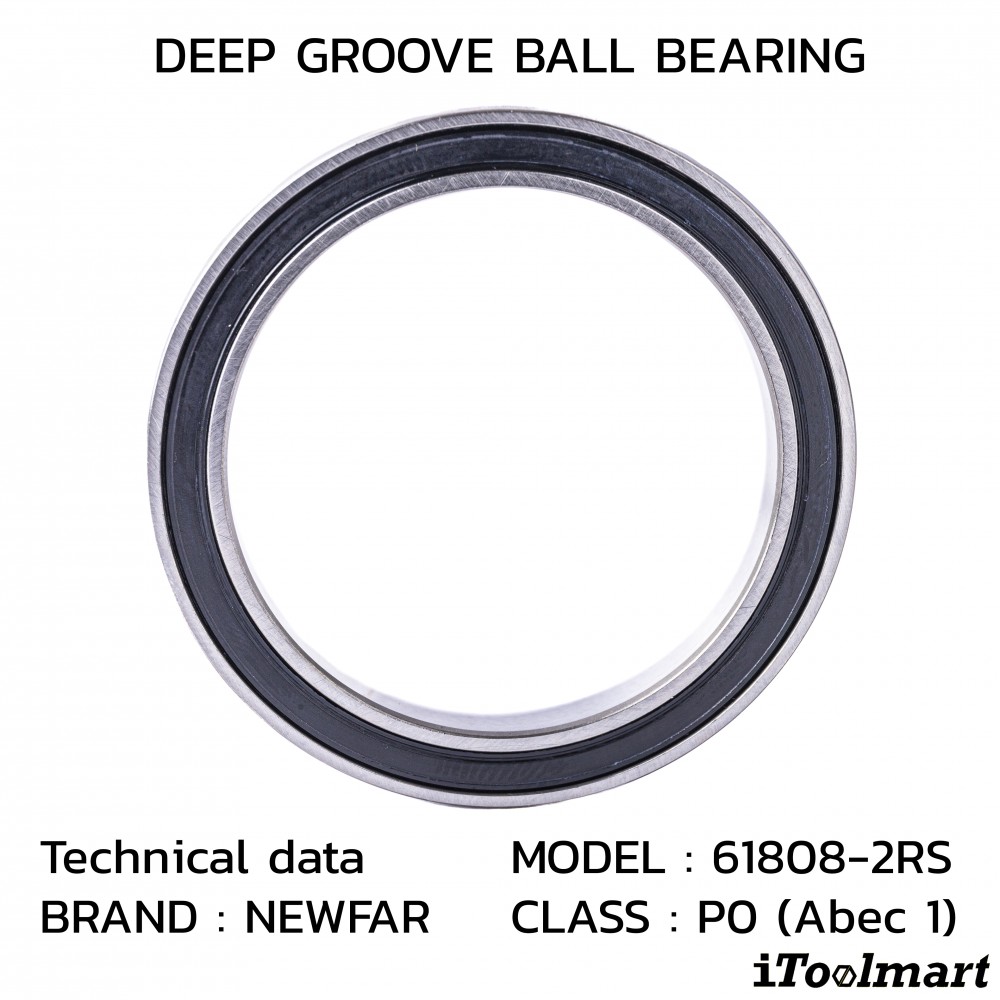 ลูกปืน Newfar 61808 2RS ฝายางปิด 2 ข้าง ความแม่นยำ P0  Abec 1 