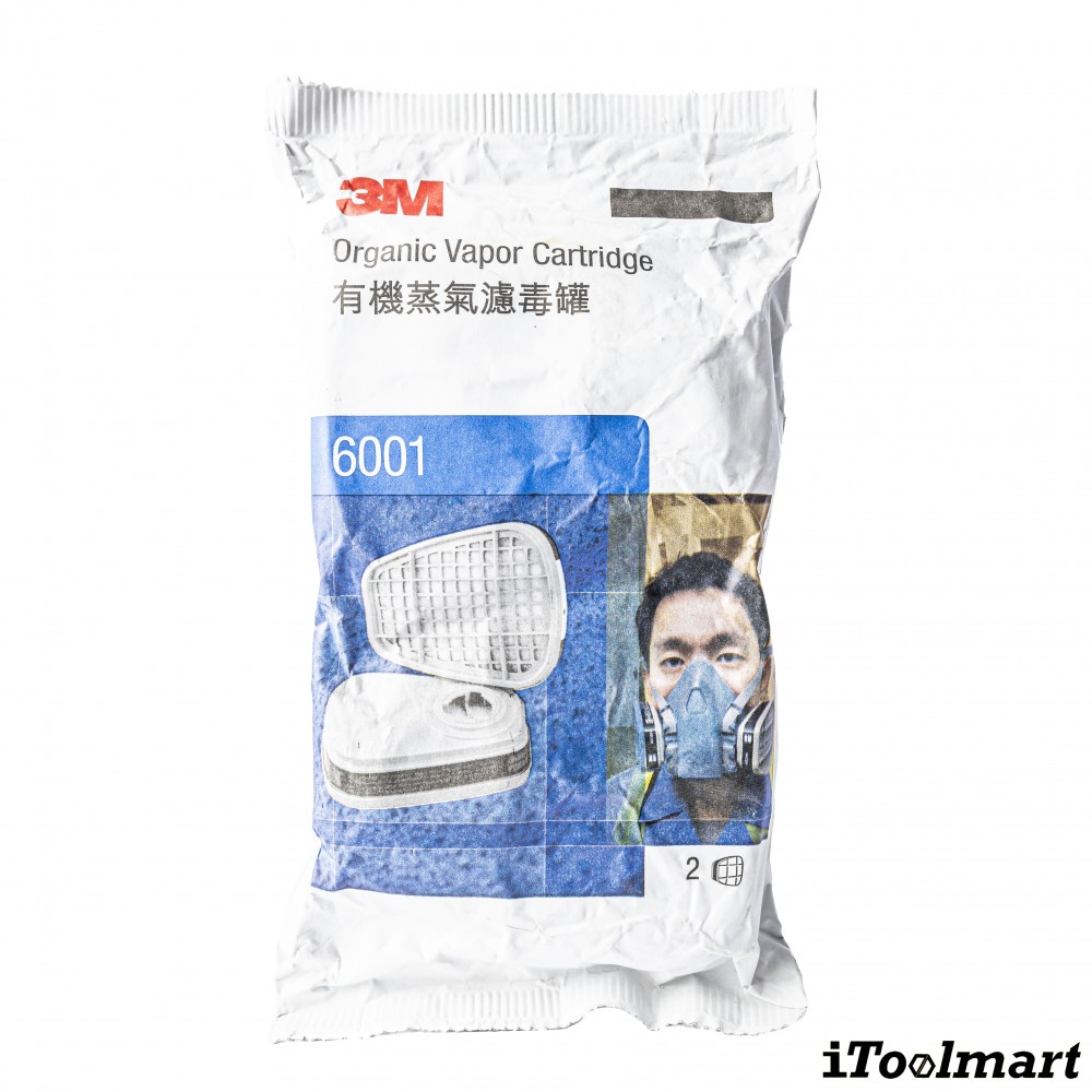 ตลับกรอง 3M 6001 ตลับกรองสำหรับกรองไอระเหยสารตัวทำละลาย สารอินทรีย์  2ชิ้น  7000008667