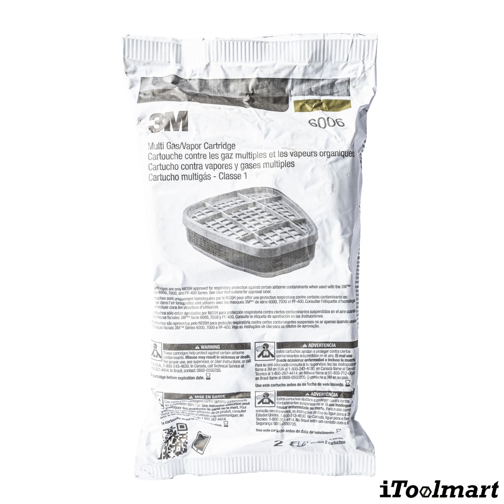 ตลับกรอง 3M 6006 ตลับกรองป้องกันไอระเหยสารตัวทำละลาย กรดแก๊ส ไอฟอร์มัลดีไฮด์ และไอแอมโมเนีย  2ชิ้น 