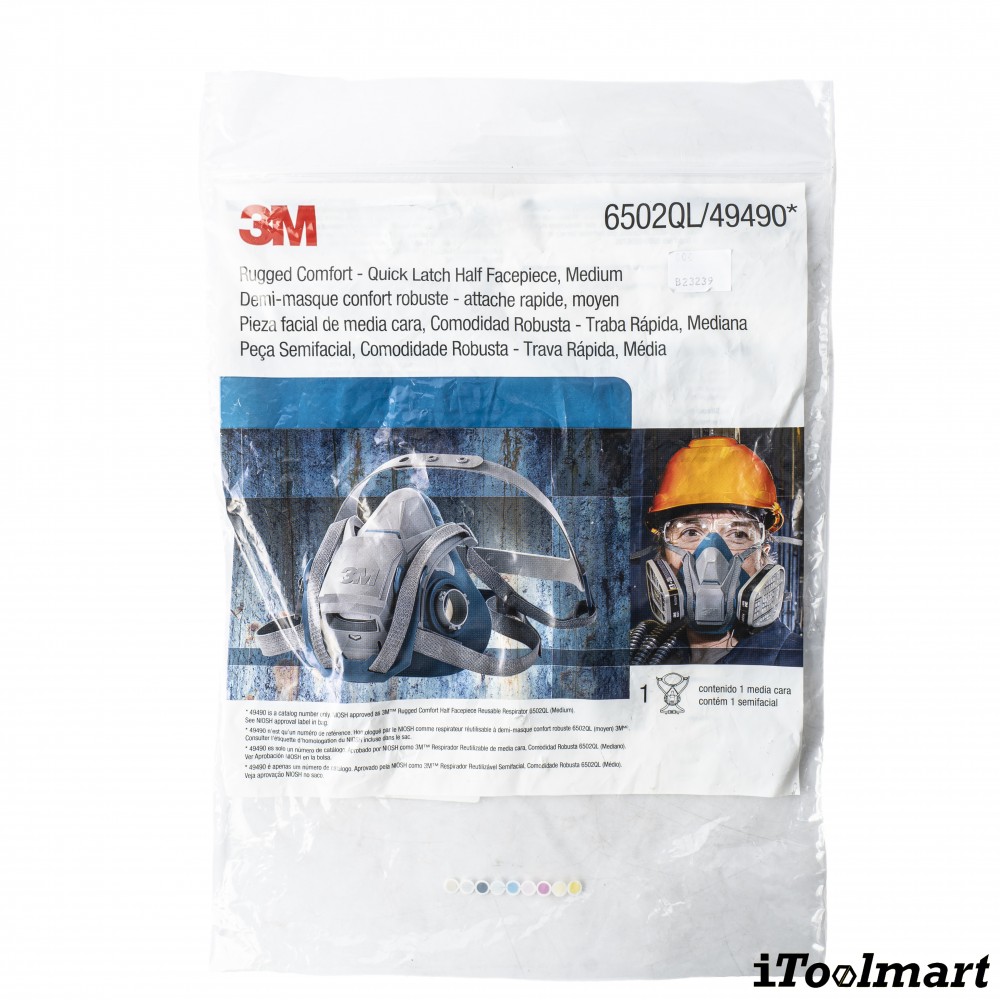 หน้ากากกันสารเคมี 3M 6502QL หน้ากากครึ่งหน้าชนิดไส้กรองคู่ ขนาดกลาง  เฉพาะหน้ากาก 7000128239