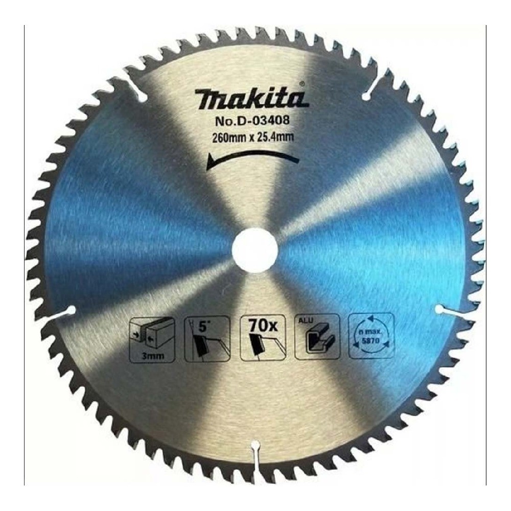 ใบเลื่อยวงเดือน MAKITA  D03408 สำหรับตัดมิเนียม  TCT ขนาด 260×254x70T 