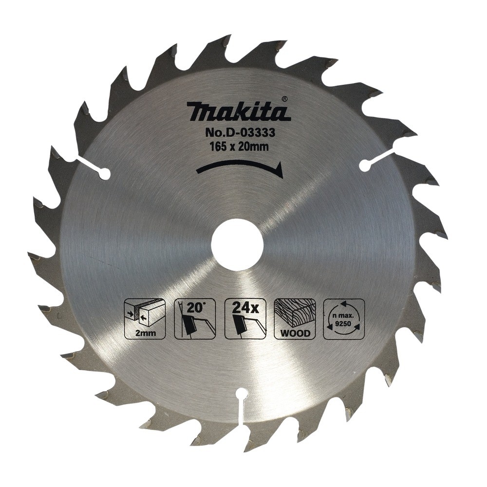 ใบเลื่อยวงเดือน MAKITA D03333 สำหรับตัดไม้  TCT ขนาด 165x20x24T