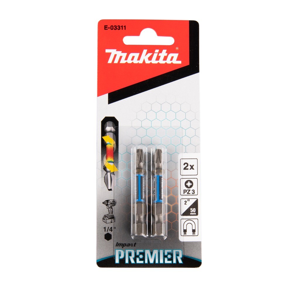 ดอกไขควง MAKITA  E03311  EForm Impact Premier Torsion ขนาด PZ3 x 25mm 2 ชิ้น 