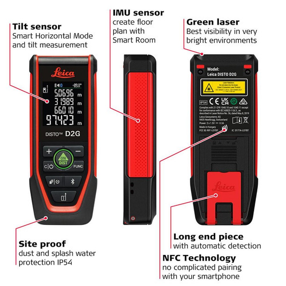 เครื่องวัดระยะเลเซอร์ Leica DISTO D2G Laser Distance Meter ระยะการวัด 120 เมตร  แสงเลเซอร์สีเขียว