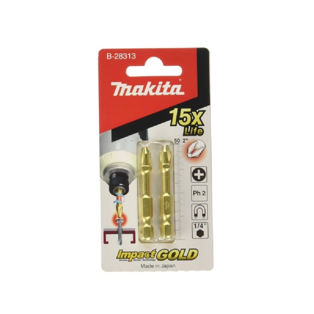 ดอกไขควง MAKITA B28313  EForm Impact Gold Torsion Enduro ขนาด PH2x50 mm MZ สำหรับงานโลหะ