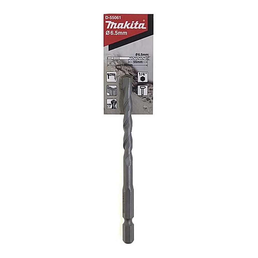 ดอกสว่านเจาะปูน ก้านหกเหลี่ยม MAKITA D 55061 ขนาด 6 5 x 100 มม 