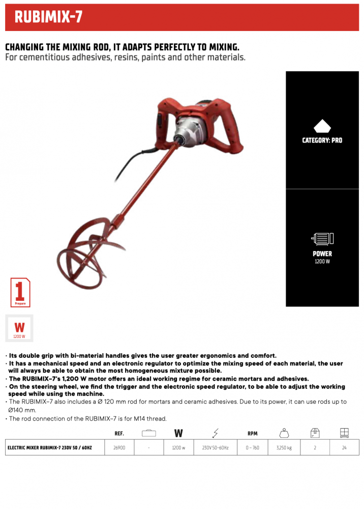 เครื่องผสมสี RUBI รุ่น RUBIMIX 7 26900 กำลังไฟ 1200 วัตต์ แรงดัน 250V 50 60HZ