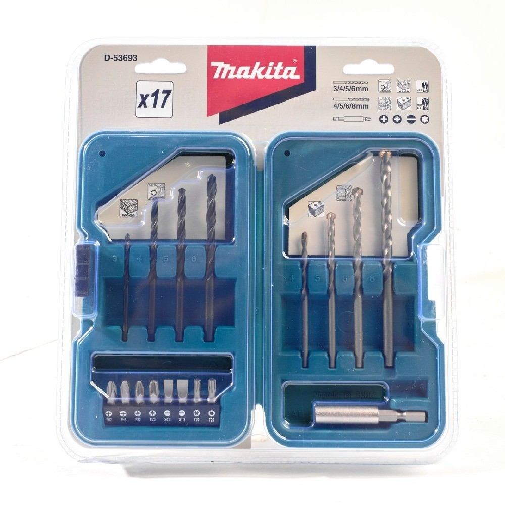 ชุด SQUARE MAKITA D53693 ดอกสว่าน HSSR ปูน ไขควง 17 ขิ้น