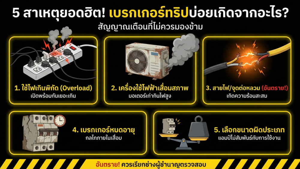 เบรกเกอร์ทริปบ่อย เกิดจากอะไร แก้เองได้ไหม หรือควรเรียกช่าง เบรกเกอร์ทริปบ่อย เกิดจากอะไร แก้เองได้ไหม หรือควรเรียกช่าง