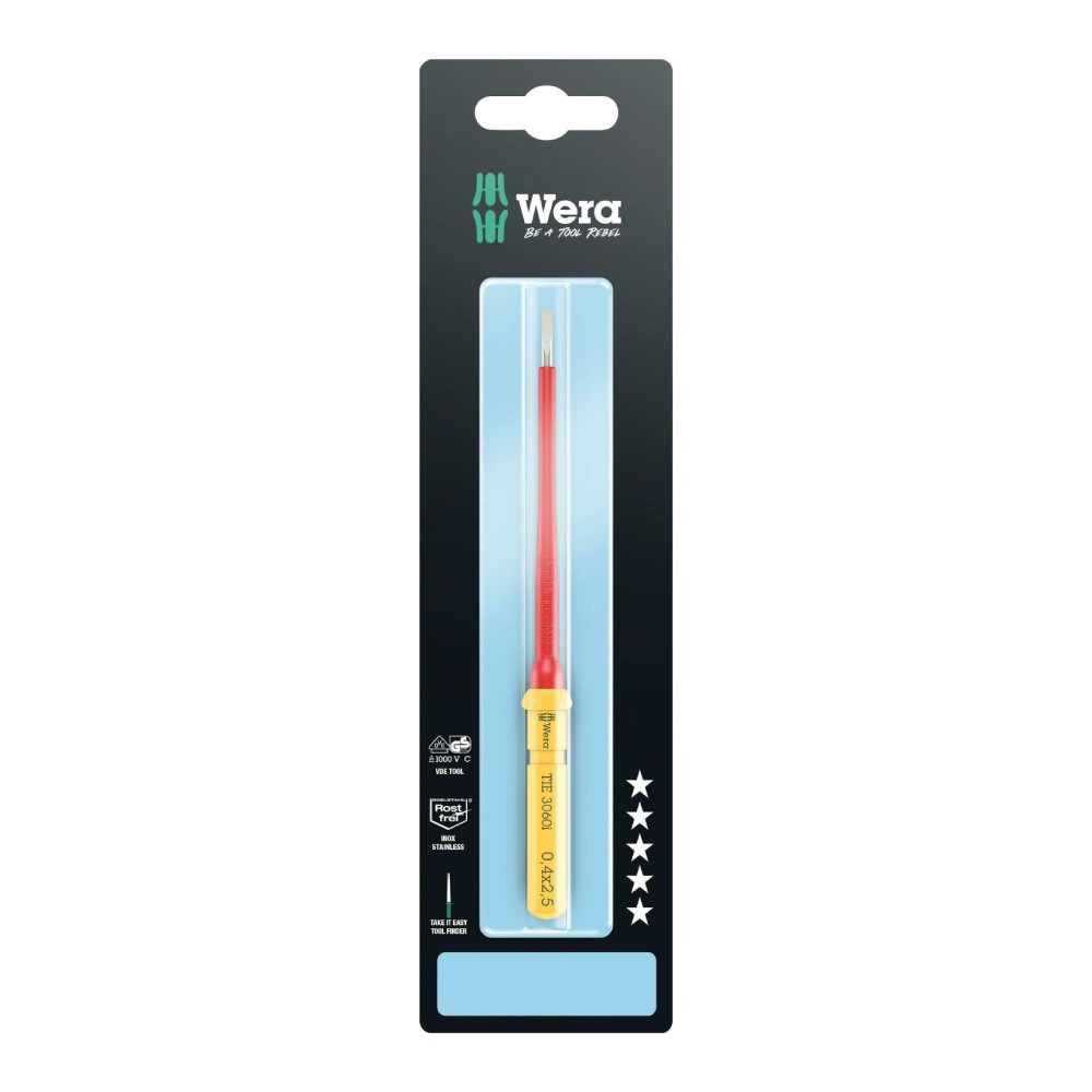 ไขควงหัวแฉก Wera Kraftform Kompakt VDE 3060 i 05006575001 ขนาด 0 4 x 2 5 x 157 mm