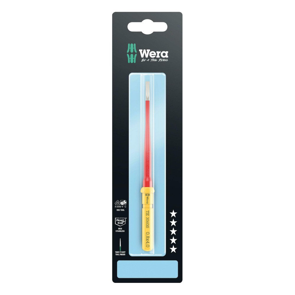 ไขควงหัวแฉก Wera Kraftform Kompakt VDE 3060 iS 05006578001 ขนาด 0 8 x 4 0 x 157 mm