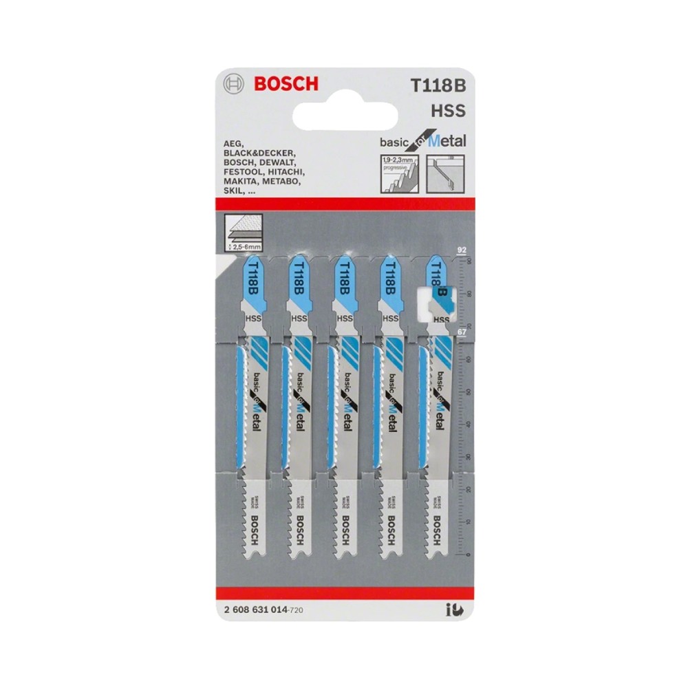 ใบเลื่อยจิ๊กซอว์ BOSCH 2 608 631 014 T 118B สำหรับตัดโลหะ  แพ็คละ 5 ใบ 