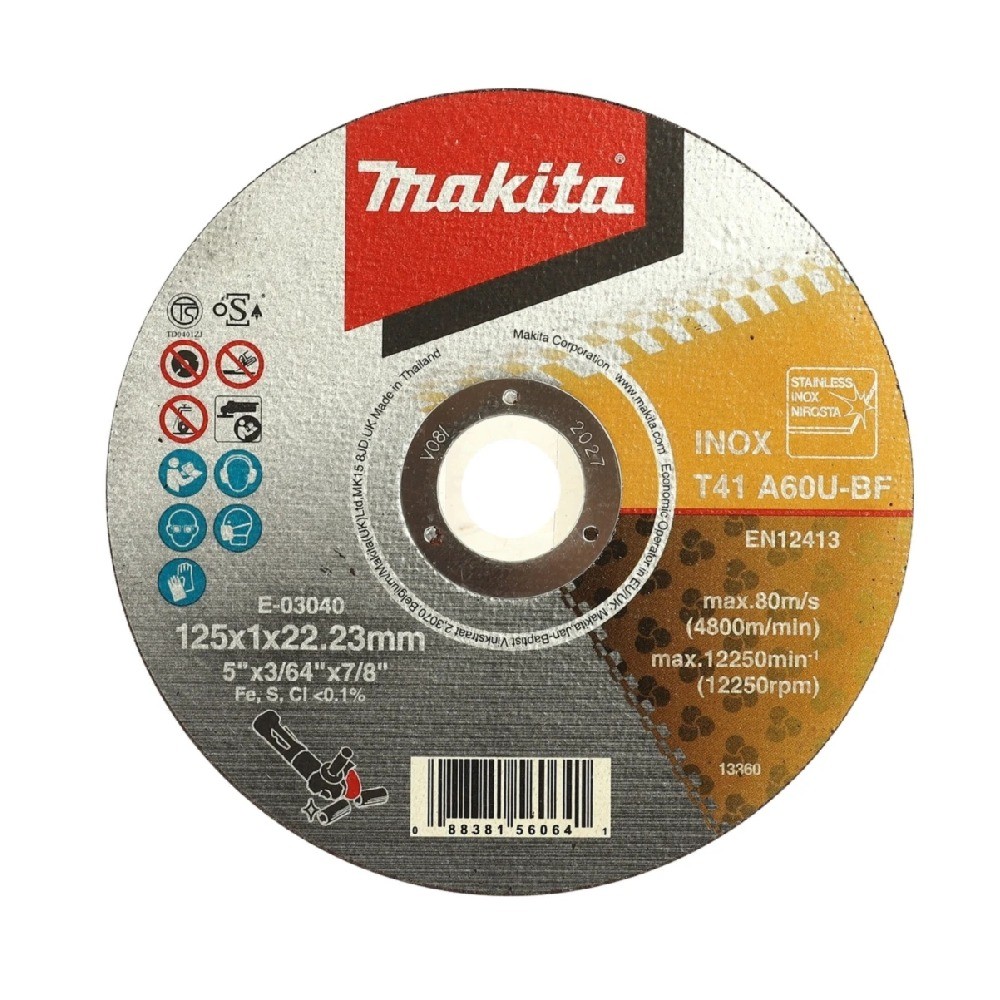 ใบตัดสแตนเลส Makita E 03040 ขนาด 5 นิ้ว หนา 1 0 มม  Thin Cut off Wheel