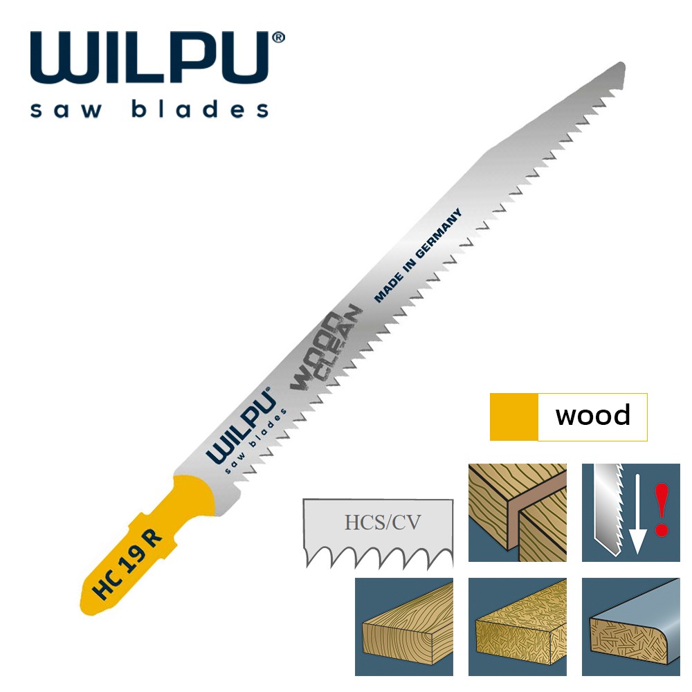 ใบเลื่อยจิ๊กซอตัดปาร์เก้ ไม้เนื้ออ่อน WILPU HC 19 R Clean and durable fast cut 2-40 mm ชุด 2 ใบ