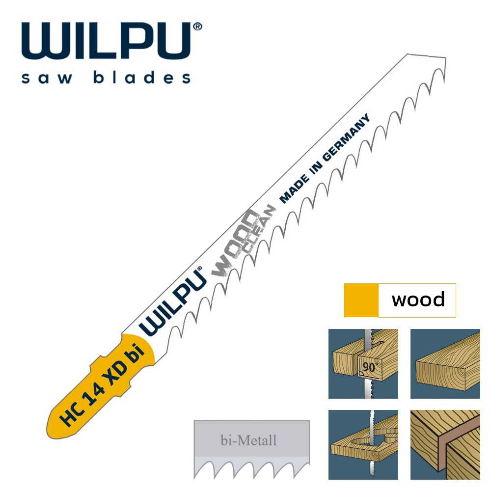 ใบเลื่อยจิ๊กซอตัดไม้ WILPU HC 14 XD BI Precise and square curve cut 10-50 mm ชุด 2 ใบ