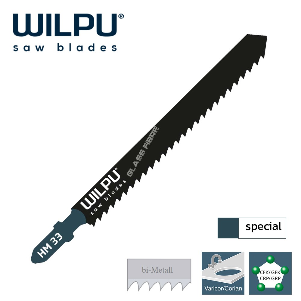 ใบเลื่อยจิ๊กซอตัดไฟเบอร์กลาส WILPU HM 33 < 65 mm ชุด 2 ใบ