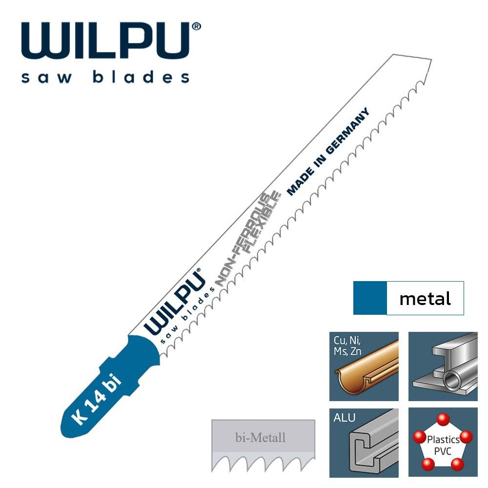 ใบเลื่อยจิ๊กซอตัดอลูมิเนียม WILPU K 14 bi FLEXIBLE 3.0-15 mm ชุด 5 ใบ
