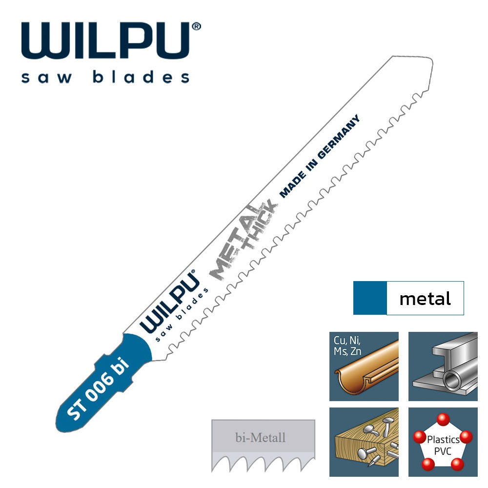 ใบเลื่อยจิ๊กซอตัดเหล็ก WILPU ST 006 bi Very quick and precise cut 1.5 mm bzw. 2.5 mm ชุด 2 ใบ