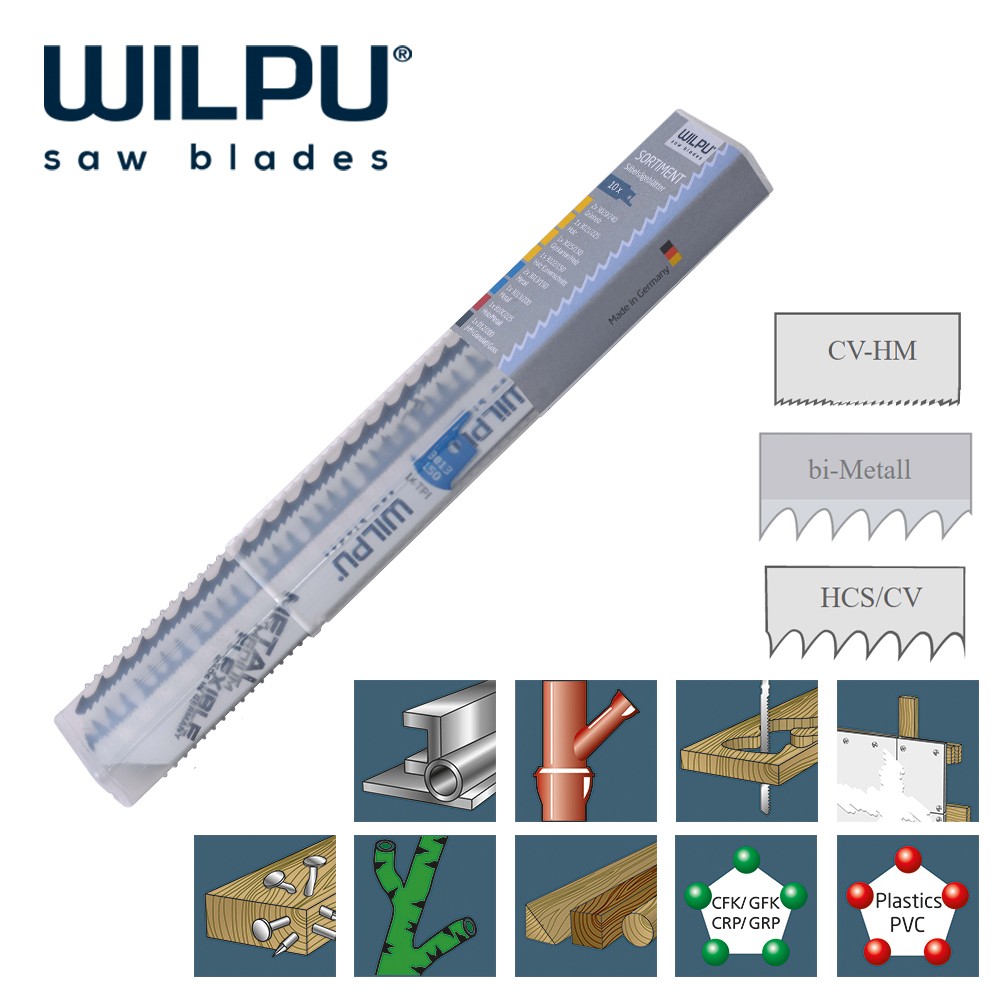 ชุดใบเลื่อยชัก ตัดกิ่งไม้ ตัดเหล็ก WILPU 10-er Reciprocating Saw Blade Wood, Metal