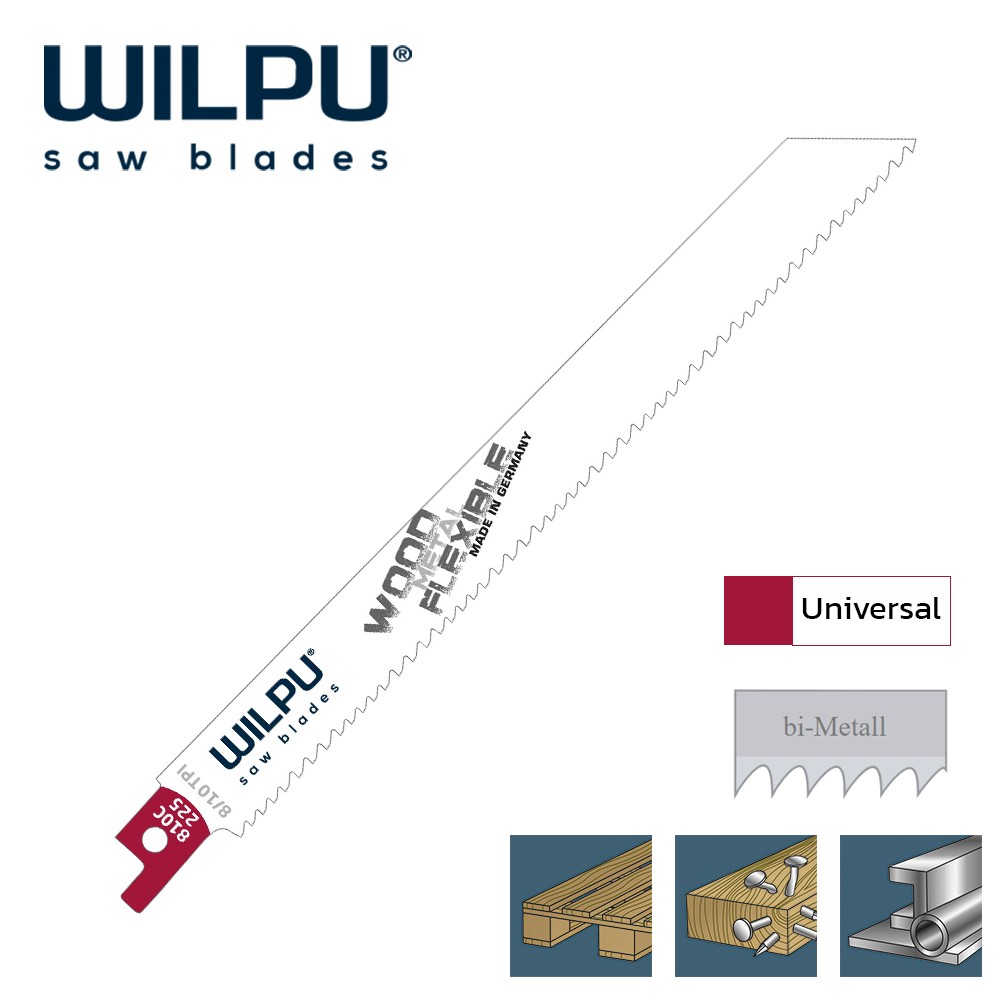 ใบเลื่อยชัก ตัดไม้ ตัดเหล็ก WILPU 810C/225 Reciprocating Saw Blade Wood, Metal