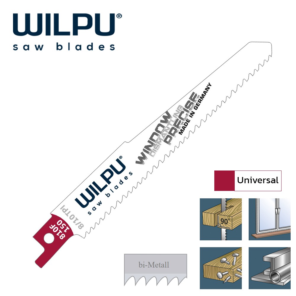 ใบเลื่อยชัก ตัดไม้ ตัดเหล็ก WILPU 810F/150 Reciprocating Saw Blade Wood, Metal ชุด 2 ใบ
