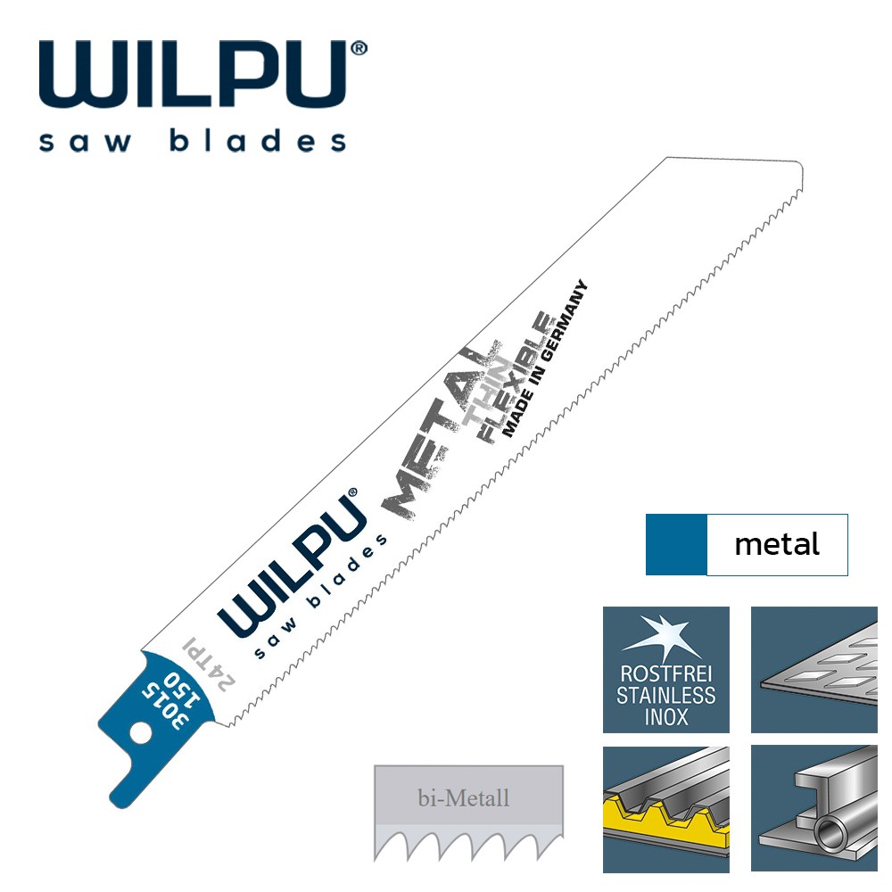 ใบเลื่อยชักตัดเหล็ก WILPU 3015/150 Reciprocating Saw Blade Metal ชุด 2 ใบ