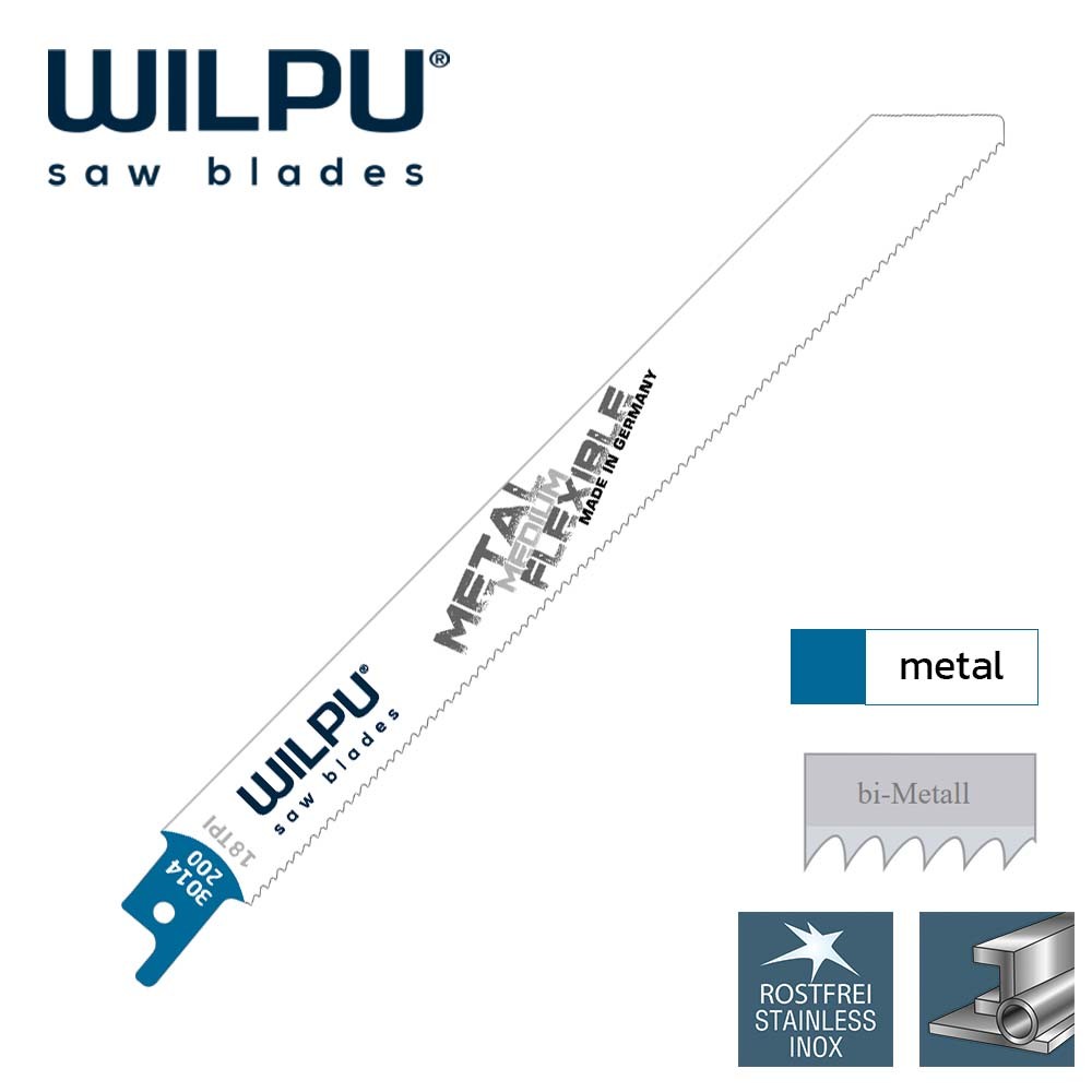 ใบเลื่อยชักตัดเหล็ก WILPU 3014/200 Reciprocating Saw Blade Metal ชุด 2 ใบ