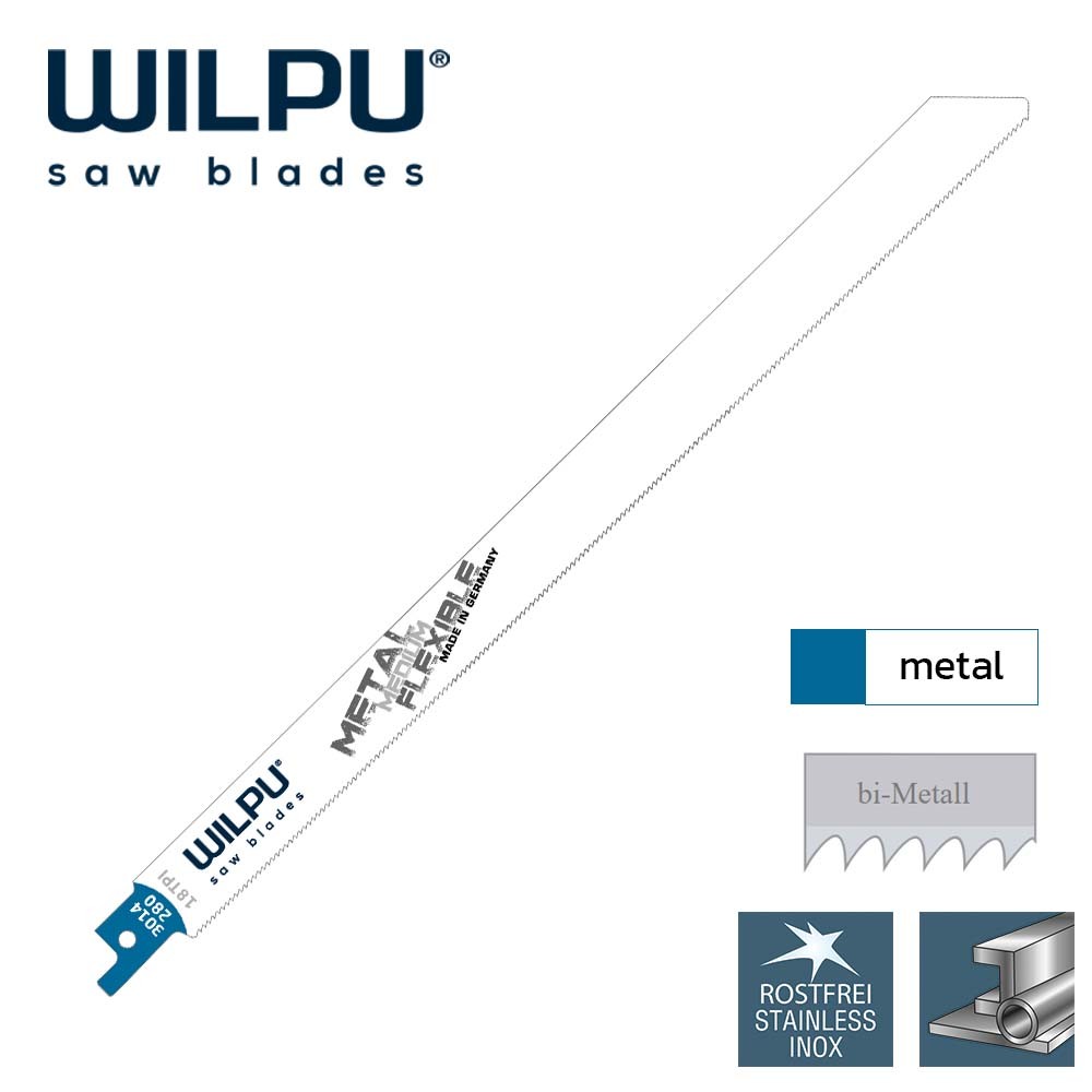 ใบเลื่อยชักตัดเหล็ก WILPU 3014/280 Reciprocating Saw Blade Metal ชุด 2 ใบ