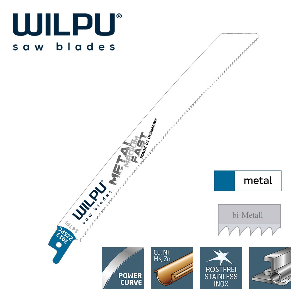 ใบเลื่อยชักตัดเหล็ก WILPU 3013/225 PC Reciprocating Saw Blade Metal ชุด 2 ใบ