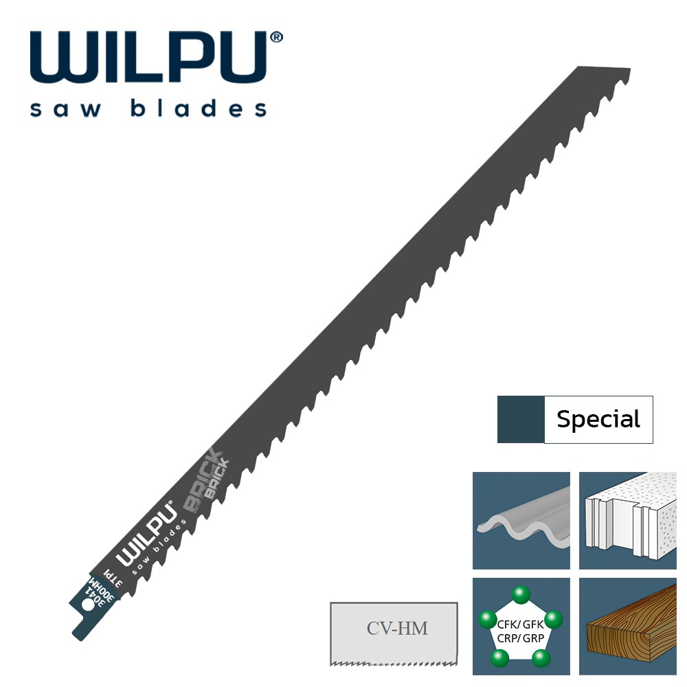 ใบเลื่อยชักตัดอิฐ WILPU RWM 3041/300 HM Reciprocating Saw Blades Special Applications