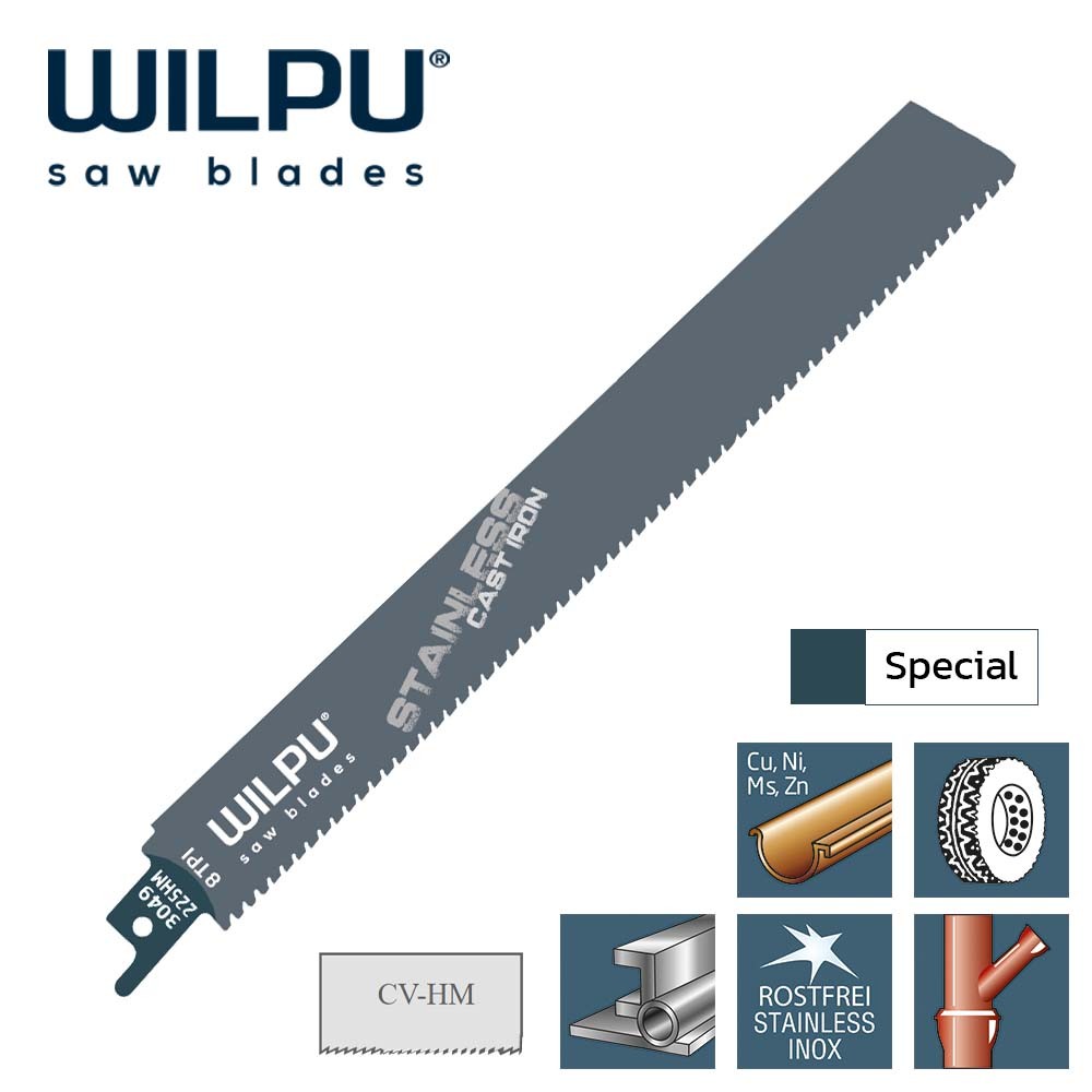 ใบเลื่อยชักตัดเหล็ก WILPU 3049/225 HM Reciprocating Saw Blade Special Applications