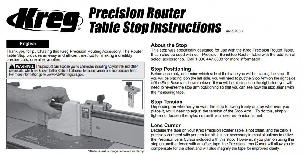 ตัวหยุดชิ้นงาน KREG PRS7850 Precision Router Table Stop