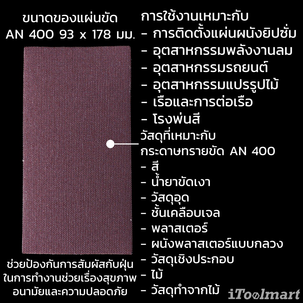 แผ่นกระดาษทรายสี่เหลี่ยม 93x178 mm. Klingspor AN 400 D.I.Y. 5 ชิ้น