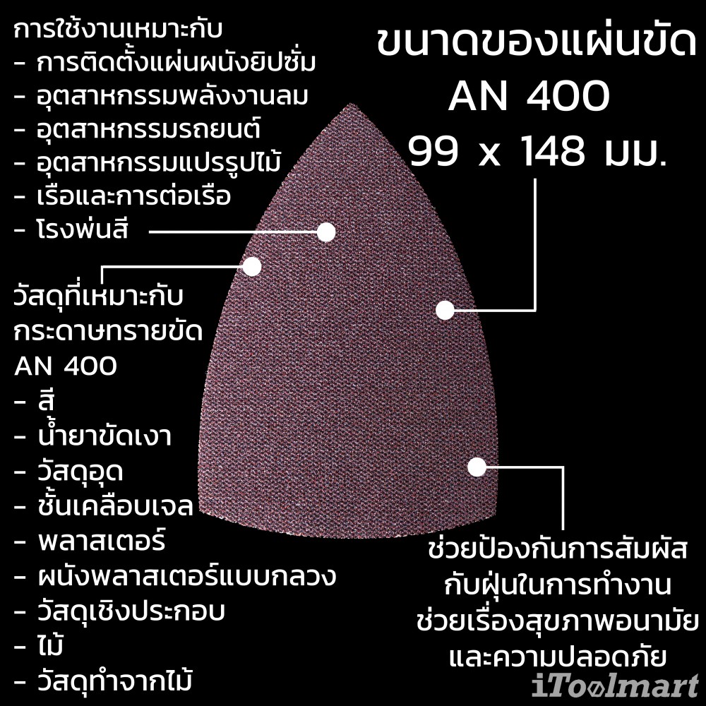 กระดาษทรายสามเหลี่ยม 99x148 mm.คละเบอร์ Klingspor 367745 AN 400 D.I.Y. 6 ชิ้น