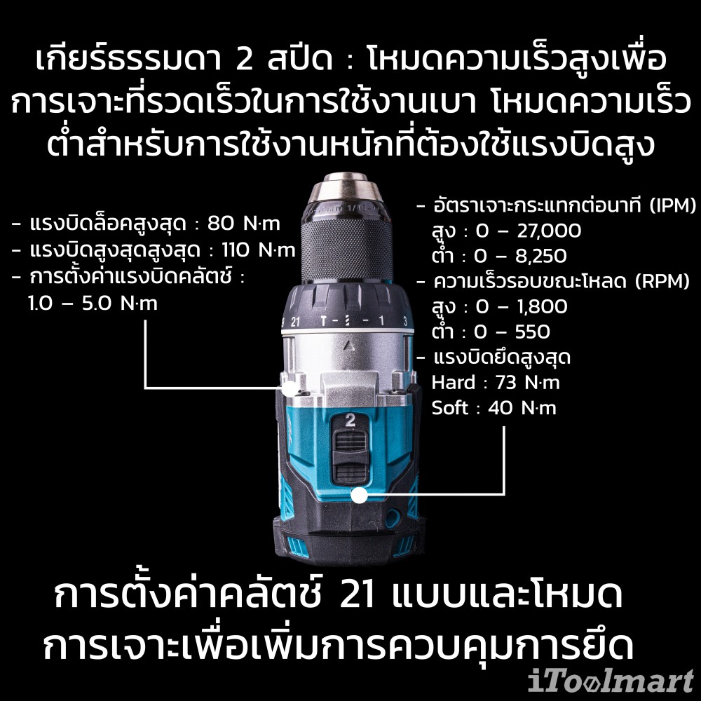สว่านกระแทกไร้สาย MAKITA DHP489Z ขนาด 18V. ตัวเปล่า