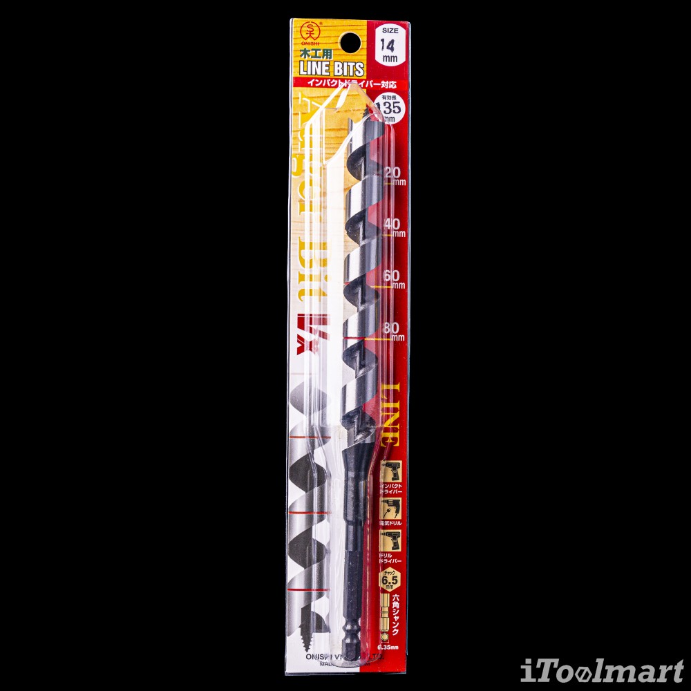 ดอกสว่านเจาะไม้ ONISHI NO.2AVX มีสเกลวัดความลึก ก้านดอก ร่อง 2 ชั้น Groove Auger Bits