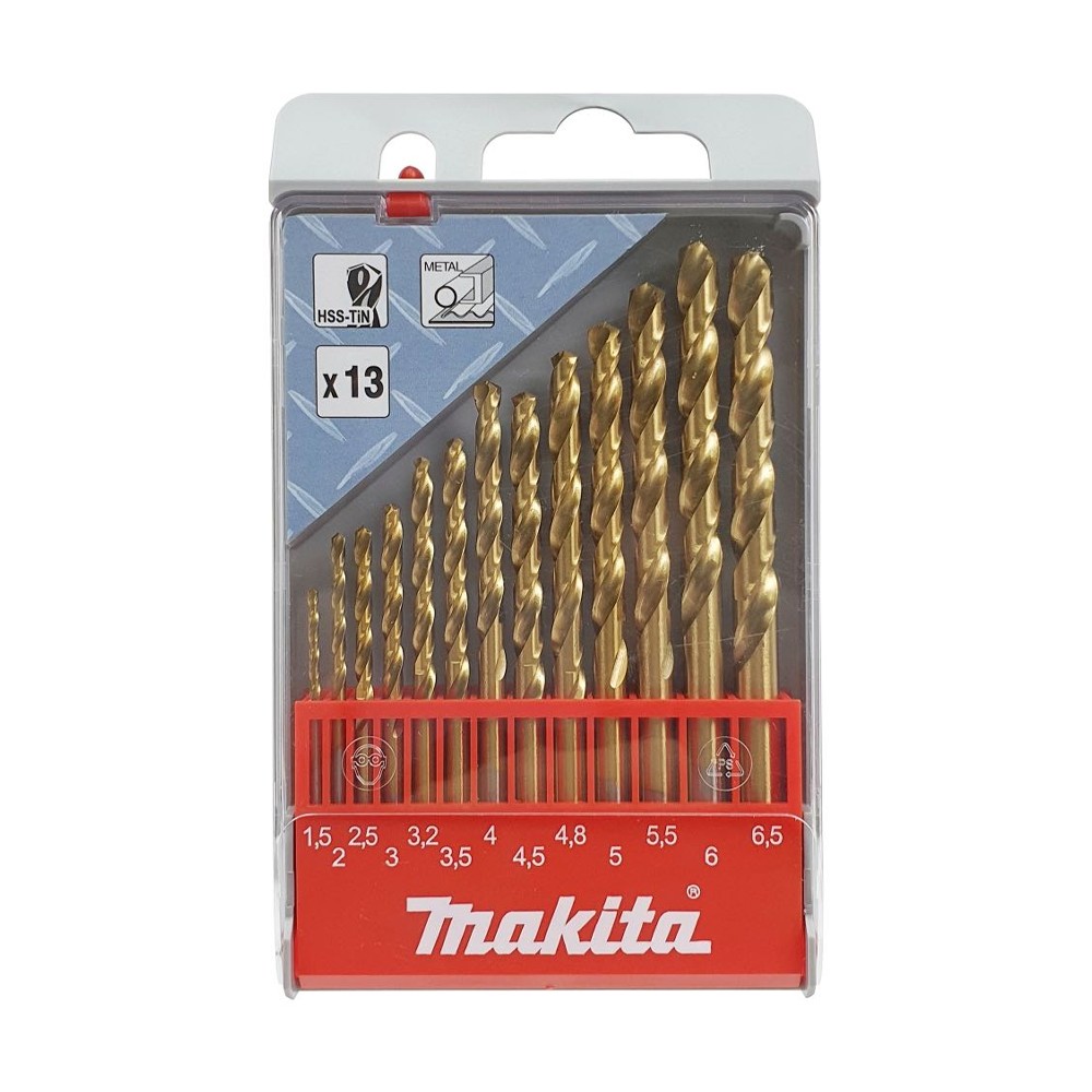 MAKITA D-44208 HSS-TIN Drill bit set for drilling steel Size 1.5 - 6.5 mm. 13pcs.