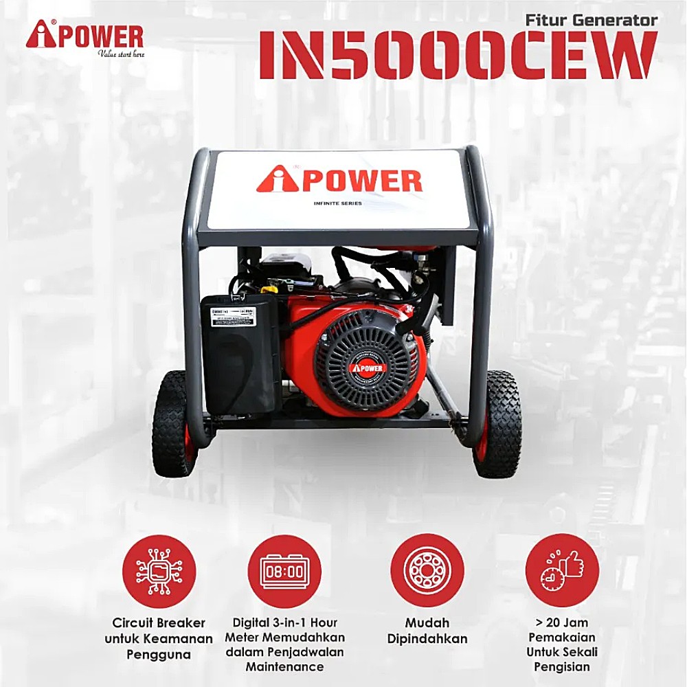 เครื่องปั่นไฟ เบนซิน AiPOWER IN5000CEW กำลังไฟสูงสุด 3.1 kW