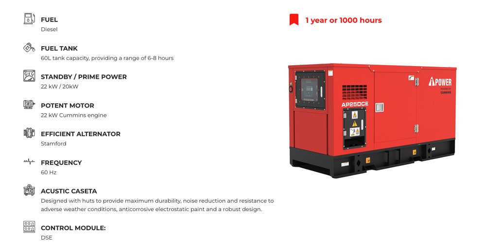 เครื่องปั่นไฟ ดีเซล ขนาดใหญ่ AiPOWER AP25DCE สำหรับงานหนัก กำลังไฟสูงสุด 22.0 kW