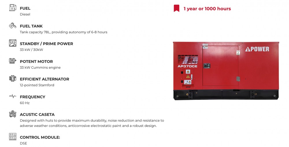 เครื่องปั่นไฟ ดีเซล ขนาดใหญ่ AiPOWER AP37DCE สำหรับงานหนัก กำลังไฟสูงสุด 30.0 kW