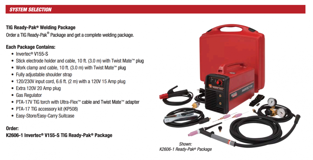 เครื่องเชื่อม 2 ระบบ TIG/MMA Lincoln Electric Invertec® V155-S TIG/Stick Welder Ready-Pak®
