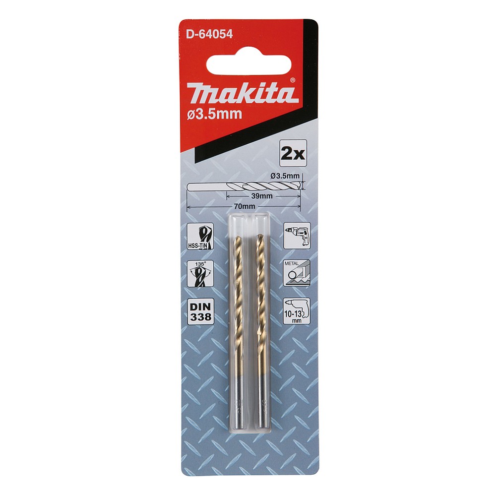 ดอกเจาะเหล็ก HSS-TiN MAKITA D-64054 ขนาด 3.5 x 70 mm. (2ดอก/ชุด)