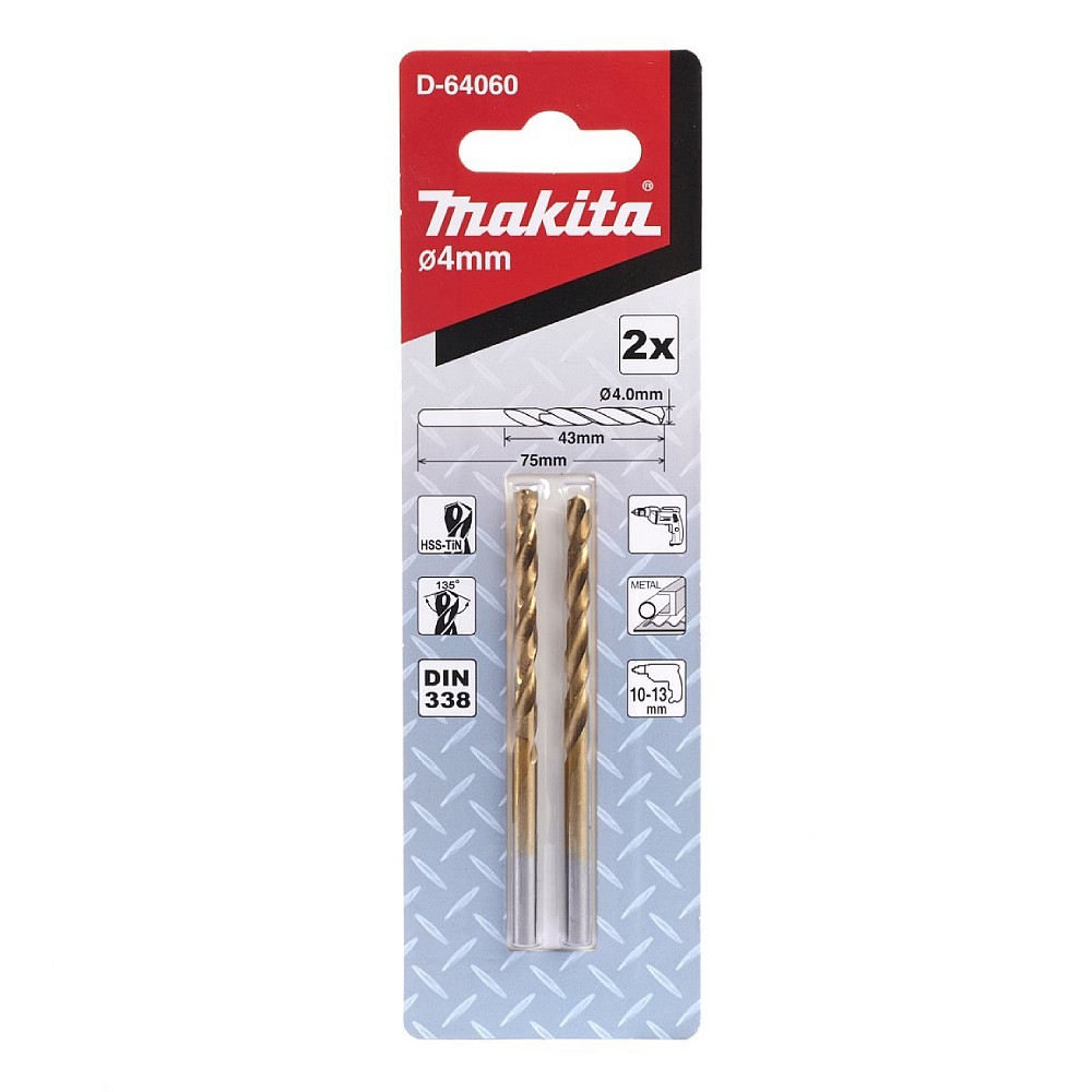 ดอกเจาะเหล็ก HSS-TiN MAKITA D-64060 ขนาด 4.0 x 75 mm. (2ดอก/ชุด)