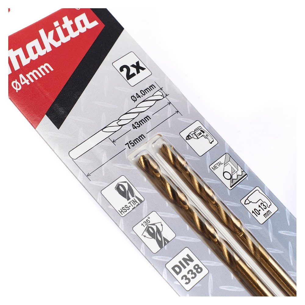 ดอกเจาะเหล็ก HSS-TiN MAKITA D-64060 ขนาด 4.0 x 75 mm. (2ดอก/ชุด)